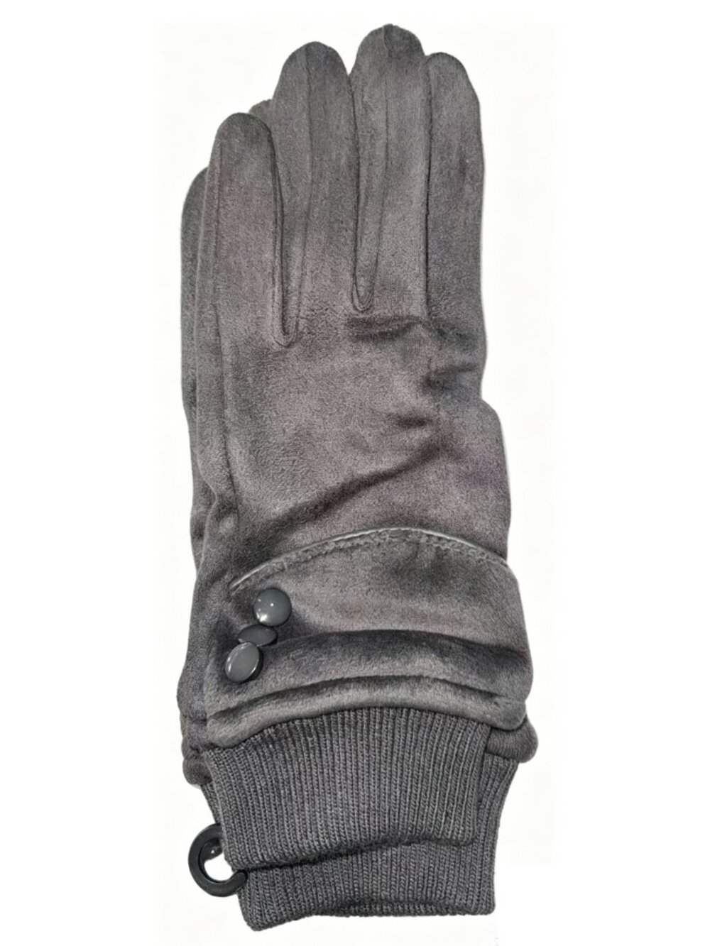 One Pair Grey Touch Screen Suede Full Finger Gloves